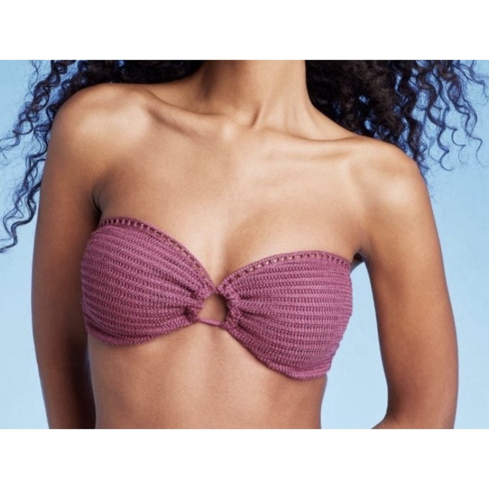 Shade & Shore Crochet Bandeau Bikini Top size 36D Padded Pink Beach Concert
